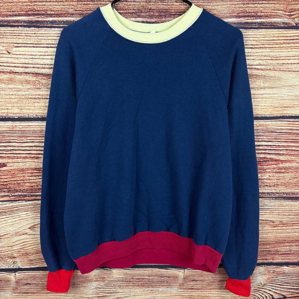 Vintage 1980s Navy Blue & Color Block Crewneck Sweatshirt